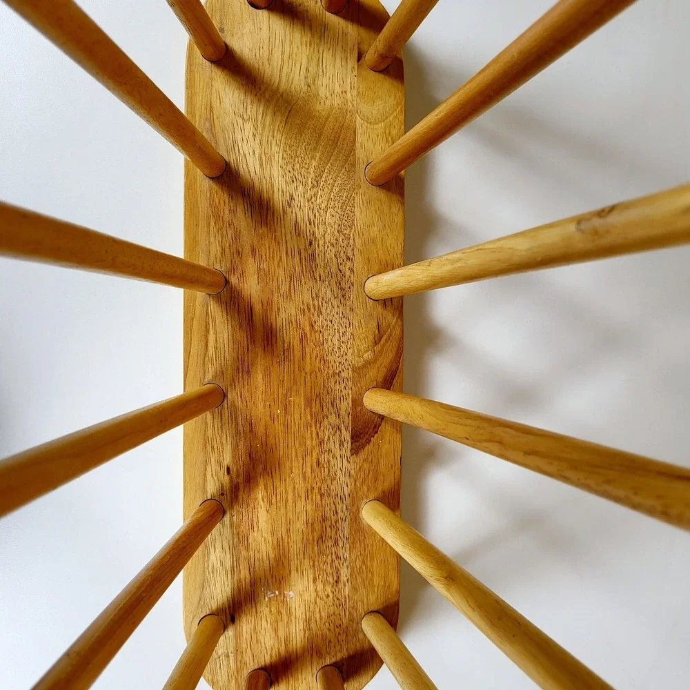 Vintage MCM Wood Spindle Magazine Rack Oval Light 20.5